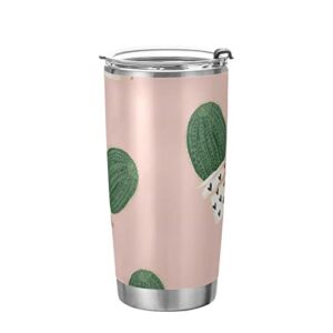 wellday pink cactus stainless steel tumbler cup with straw & lid double wall vacuum insulated travel mug hot cold water bottle coffee drinks cup 20oz