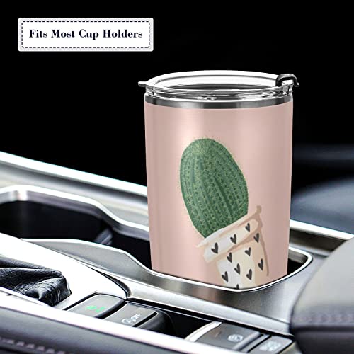 WELLDAY Pink Cactus Stainless Steel Tumbler Cup with Straw & Lid Double Wall Vacuum Insulated Travel Mug Hot Cold Water Bottle Coffee Drinks Cup 20oz