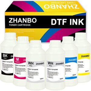 zhanbo dtf ink heat transfer film printing 500ml 6pack refillment for l1800 l800 l1430 p400 p408 p600 p608 p800 r1390 r1800 r1900 r2000 r2400 r2880 r3000 r3880 r4880 r7880 xp-15000 printers, 6 pack