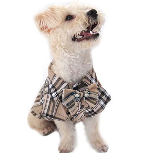 Pet Shirt Clothes for Dogs and Cats, Puppy Plaid Cotton Polo Shirts Adorable Casual Pet Apparel T Shirts (XX-Small, Khaki)