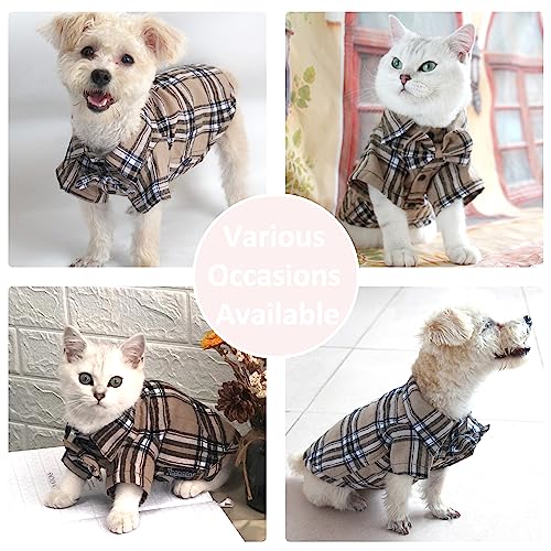 Pet Shirt Clothes for Dogs and Cats, Puppy Plaid Cotton Polo Shirts Adorable Casual Pet Apparel T Shirts (XX-Small, Khaki)