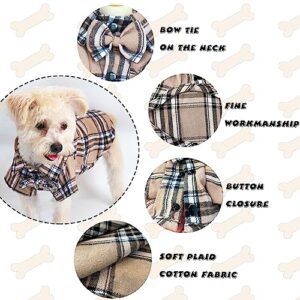 Pet Shirt Clothes for Dogs and Cats, Puppy Plaid Cotton Polo Shirts Adorable Casual Pet Apparel T Shirts (XX-Small, Khaki)