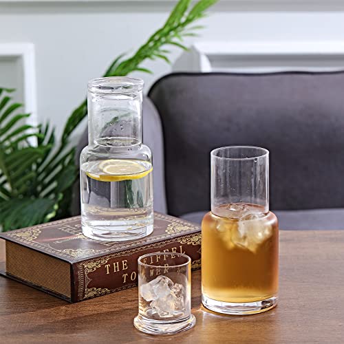 Lancici Bedside Carafe and Glass Set, Use Tumbler as Lid Night Water Carafe for Nightstand, Mouthwash Dispenser Pitcher with Glass Cup for Keeps Water Clean in Bedroom, Bathroom, or Kitchen