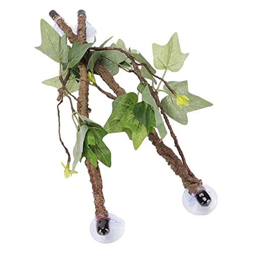 plplaaoo 2Pcs Reptile Corner Branch Terrarium Plant Decoration with Suction Cup Resin Plant, Reptile Terrarium Climb Corner Tree Branch for Amphibian Lizard Snake Gecko Habitat Decoration Accessory