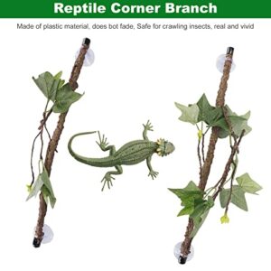 plplaaoo 2Pcs Reptile Corner Branch Terrarium Plant Decoration with Suction Cup Resin Plant, Reptile Terrarium Climb Corner Tree Branch for Amphibian Lizard Snake Gecko Habitat Decoration Accessory