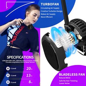 Alioth Portable Neck Fan - Hands Free, Bladeless, 360° Rotatable Battery Operated Wearable Personal Fan, 3 Speeds Cooling, Rechargeable, Leafless, Headphone Design, Mini USB Powered Desk Fan (Black)