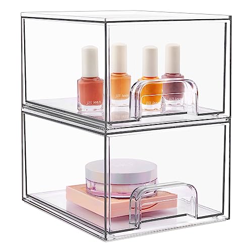 Vtopmart 25 PCS Clear Plastic Drawer Organizers and 2 Pack Stackable Makeup Organizer Storage Drawers