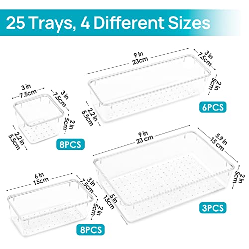 Vtopmart 25 PCS Clear Plastic Drawer Organizers and 2 Pack Stackable Makeup Organizer Storage Drawers