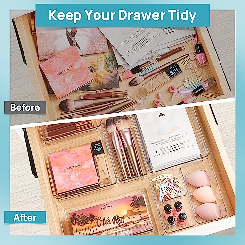 Vtopmart 25 PCS Clear Plastic Drawer Organizers and 2 Pack Stackable Makeup Organizer Storage Drawers