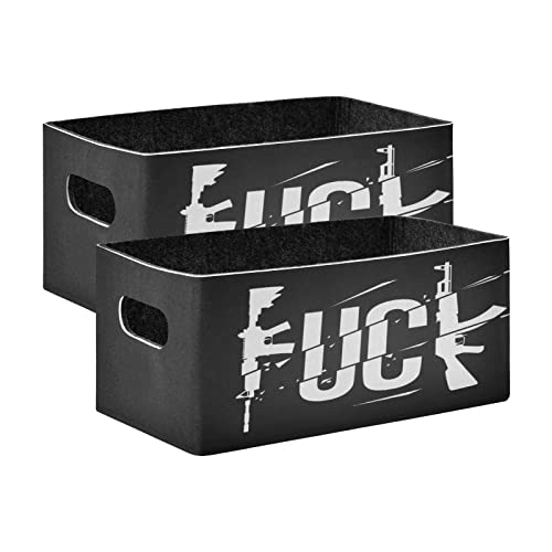 Fuck Guns Print Storage Basket Felt Storage Bin Collapsible Storage Box Cloth Baskets Containers Organizer for Kids Bedroom Magazine