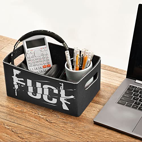 Fuck Guns Print Storage Basket Felt Storage Bin Collapsible Storage Box Cloth Baskets Containers Organizer for Kids Bedroom Magazine