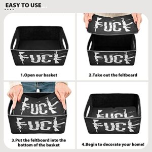 Fuck Guns Print Storage Basket Felt Storage Bin Collapsible Storage Box Cloth Baskets Containers Organizer for Kids Bedroom Magazine