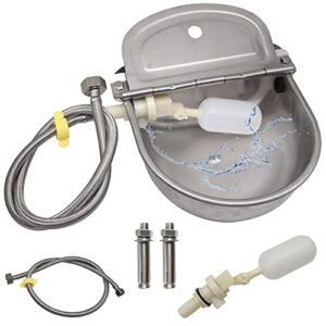 automatic animal waterer bowl with float valve, 304 stainless steel automatic livestock drinking water trough kit includes water bowl, 2 hoses,2 float valves & mounting bolts