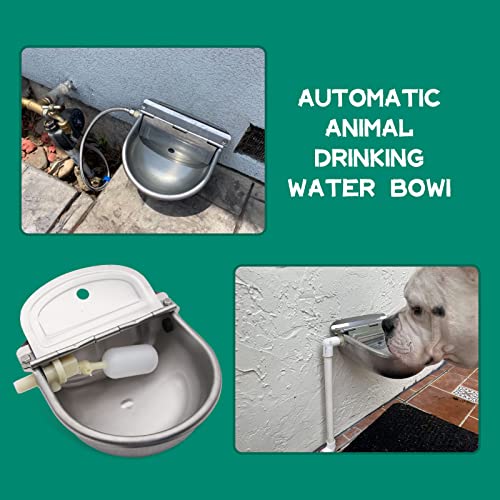 Automatic Animal Waterer Bowl with Float Valve, 304 Stainless Steel Automatic Livestock Drinking Water Trough Kit Includes Water Bowl, 2 Hoses,2 Float valves & Mounting Bolts