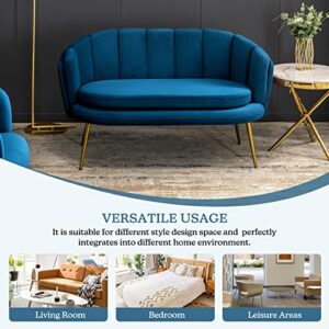 HULALA HOME 54.3" Loveseat Sofa with Gold Legs, Modern 2-Seater Sofa for Living Room Bedroom, Comfy Upholstered Love Seat Small Couch with Channel Stitching Back, Navy