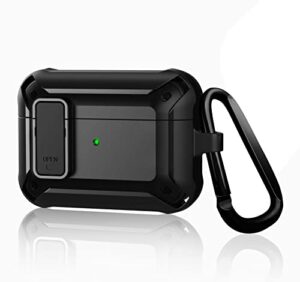 vsagier for airpods pro case cover for men with lock, military armor series full-body airpod pro case with keychain cool air pod pro shockproof protective case for airpods pro, black
