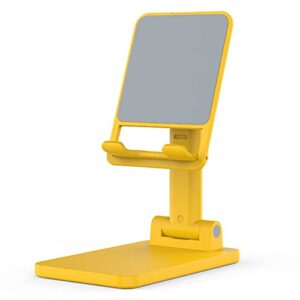 cell phone stand adjustable desktop mobile phone pad bracket universal tabletop phone holder with non-slip mat foldable & portable tablet stand support desk cellphone holder stand, yellow