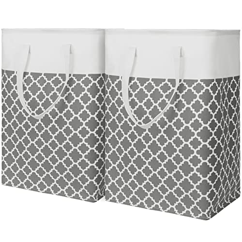 TOTANKI 2-Pack Laundry Basket, 80L Large Laundry Hamper with Long Reinforced Handles, Freestanding Waterproof Storage Basket, Collapsible Clothes Hamper for Bedroom, Bathroom, Dorm (Grey)