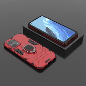 Compatible with Oppo Reno 7 4G Case Kickstand with Tempered Glass Screen Protector [2 Pieces], Hybrid Heavy Duty Armor Dual Layer Anti-Scratch Phone Case Cover, Red