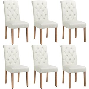 yaheetech tufted dining chairs button parsons diner chair upholstered fabric dining room chairs with solid wood and padded seat stylish dining chairs kitchen chairs, 6pcs(3 package), beige