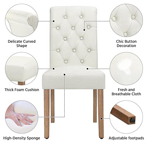 Yaheetech Tufted Dining Chairs Button Parsons Diner Chair Upholstered Fabric Dining Room Chairs with Solid Wood and Padded Seat Stylish Dining Chairs Kitchen Chairs, 6pcs(3 Package), Beige