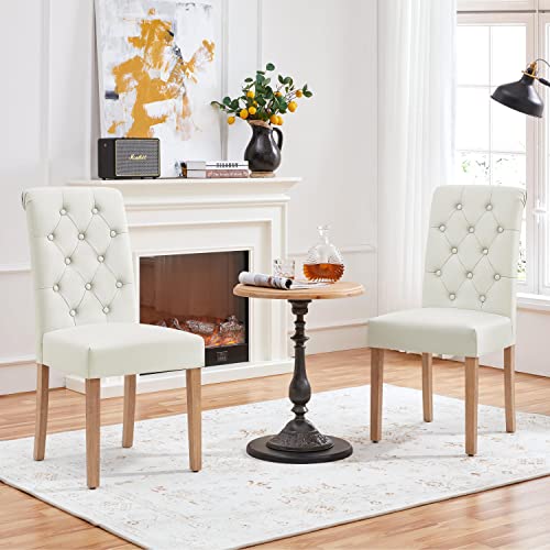 Yaheetech Tufted Dining Chairs Button Parsons Diner Chair Upholstered Fabric Dining Room Chairs with Solid Wood and Padded Seat Stylish Dining Chairs Kitchen Chairs, 6pcs(3 Package), Beige