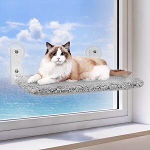 zoratoo cordless & foldable cat window perch with metal frame and reversible cover for indoor cats, two types of installation cat hammock with anchors&screws for wall and 4 suction cups for window (m)