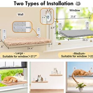 Zoratoo Cordless & Foldable Cat Window Perch with Metal Frame and Reversible Cover for Indoor Cats, Two Types of Installation Cat Hammock with Anchors&Screws for Wall and 4 Suction Cups for Window (M)