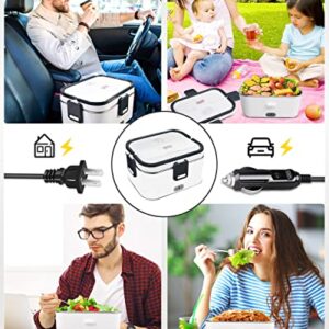 AUTOPkio Electric Lunch Box 1.8L, 12V 24V 110V Heated Lunchbox Food Warmer for Car Home Truck Driver Work, Removable Stainless Steel Container, Fork & Spoon (Grey)