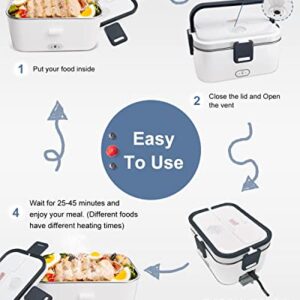 AUTOPkio Electric Lunch Box 1.8L, 12V 24V 110V Heated Lunchbox Food Warmer for Car Home Truck Driver Work, Removable Stainless Steel Container, Fork & Spoon (Grey)