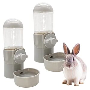 Tfwadmx Rabbit Watter Bottle 17oz Hanging Guinea Pig Automatic Water Dispenser No Drip Small Animal Cage Water Feeder Bowl for Bunny Chinchilla Hedgehog Ferret 2PCS (Grey)