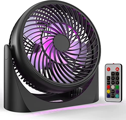 COMLIFE 8” Table Fan with Remote, Portable USB Desk Fan with 3 Powerful Speeds, RGB Light, 360°Rotate, Ultra Quiet for Home Office Bedroom