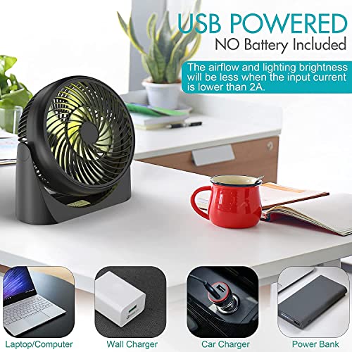 COMLIFE 8” Table Fan with Remote, Portable USB Desk Fan with 3 Powerful Speeds, RGB Light, 360°Rotate, Ultra Quiet for Home Office Bedroom