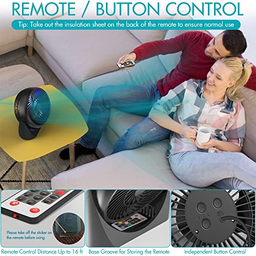 COMLIFE 8” Table Fan with Remote, Portable USB Desk Fan with 3 Powerful Speeds, RGB Light, 360°Rotate, Ultra Quiet for Home Office Bedroom