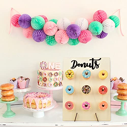 Tiandirenhe Donuts Stand, Wooden Donut Wall Mount, Donut Wall, Donut Holder, Can Be Used for Weddings, Birthdays, Parties, Anniversaries, Restaurants, Pastry Decoration (15.3x11.8 inch)