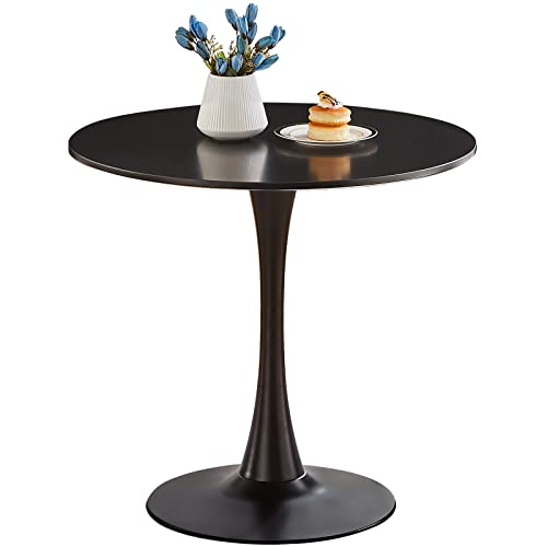 Round Dining Table Small Black Kitchen Table 31.5" in Tulip Design Modern Pedestal Table for Small Space Dining Room 2 to 4 Person