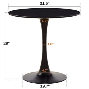 Round Dining Table Small Black Kitchen Table 31.5" in Tulip Design Modern Pedestal Table for Small Space Dining Room 2 to 4 Person