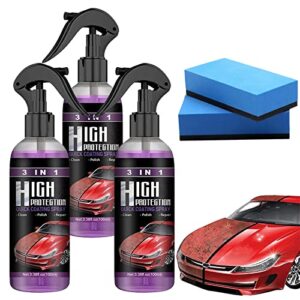 3 in 1 high protection quick car coating spray, extreme slick streak-free polymer quick detail spray, quick coat car wax polish spray, plastic parts refurbish agent, nano cleaner for car (300ml)