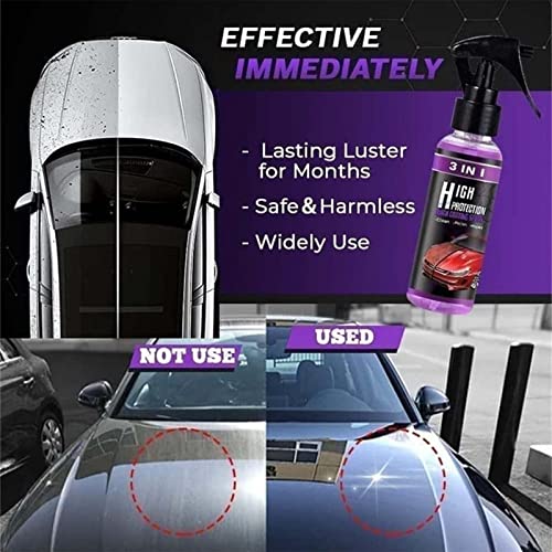 3 in 1 High Protection Quick Car Coating Spray, Extreme Slick Streak-Free Polymer Quick Detail Spray, Quick Coat Car Wax Polish Spray, Plastic Parts Refurbish Agent, Nano Cleaner for Car (300ml)