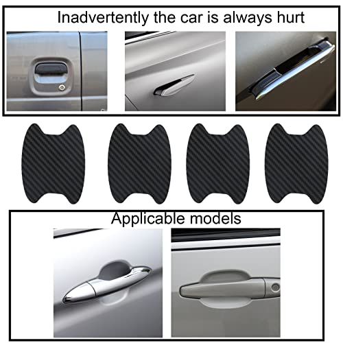 jeseny 4PCS Car Door Handle Sticker, Universal for Most Car Handles, Carbon Fiber Anti-Scratches Car Door Cup Protector, Non-Marking Auto Door Handle Protective Film (Black)