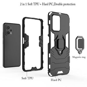 Compatible with Xiaomi Poco X4 GT Case Kickstand with Tempered Glass Screen Protector [2 Pieces], Hybrid Heavy Duty Armor Dual Layer Anti-Scratch Phone Case Cover, Black