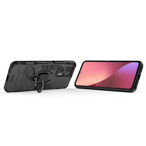 Compatible with Xiaomi Poco X4 GT Case Kickstand with Tempered Glass Screen Protector [2 Pieces], Hybrid Heavy Duty Armor Dual Layer Anti-Scratch Phone Case Cover, Black