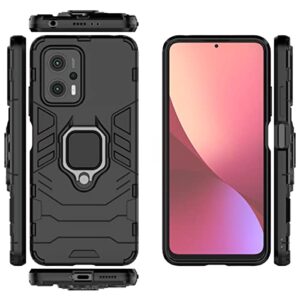 Compatible with Xiaomi Poco X4 GT Case Kickstand with Tempered Glass Screen Protector [2 Pieces], Hybrid Heavy Duty Armor Dual Layer Anti-Scratch Phone Case Cover, Black
