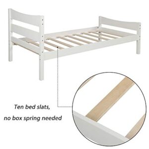 Pvillez Twin Bed Frames, Wood Twin Bed Frame with Headboard and Footboard Kids Bed Frame,Twin Wooden Bedframes Platform with Storage for Girls Boy No Box Spring Needed (White)