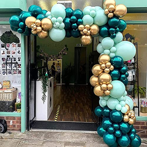 Beaumode Dark Teal and Gold Balloon Garland Kit for Bridal Shower Anniversary Baby Shower Jungle Wild One Safari Themed Boys 30th 40th 50th 60th Birthday Party Backdrop Decoration and Supplies