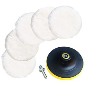sisha-a wool polishing pads set, 5 inch wool pads with backing pad and adapter, sheepskin wool buffing pads for car finishing, wood furniture, glass and so on (7 pieces set)
