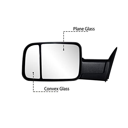 AERDM New Pair Towing Mirrors Black Housing Compatible with View Mirrors 94-01 Dodge Ram 1500, 94-02 Ram 2500 3500 Truck Manual Adjusted Side Set Left+Right