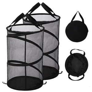 2 pack collapsible mesh laundry basket foldable with handles pop up dirty clothes storage room organizer, black