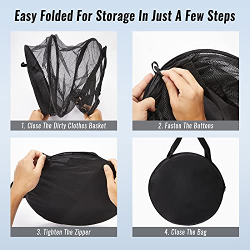 2 Pack Collapsible Mesh Laundry Basket Foldable with Handles Pop Up Dirty Clothes Storage Room Organizer, Black