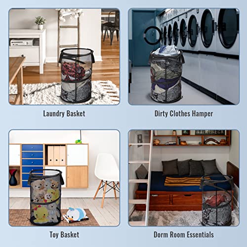 2 Pack Collapsible Mesh Laundry Basket Foldable with Handles Pop Up Dirty Clothes Storage Room Organizer, Black